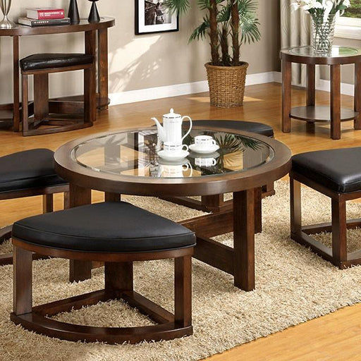 Crystal Cove II Dark Walnut Round Coffee Table w/ 4 Stools - Casa Morelos / Coahuila Furniture (Oklahoma City, OK)