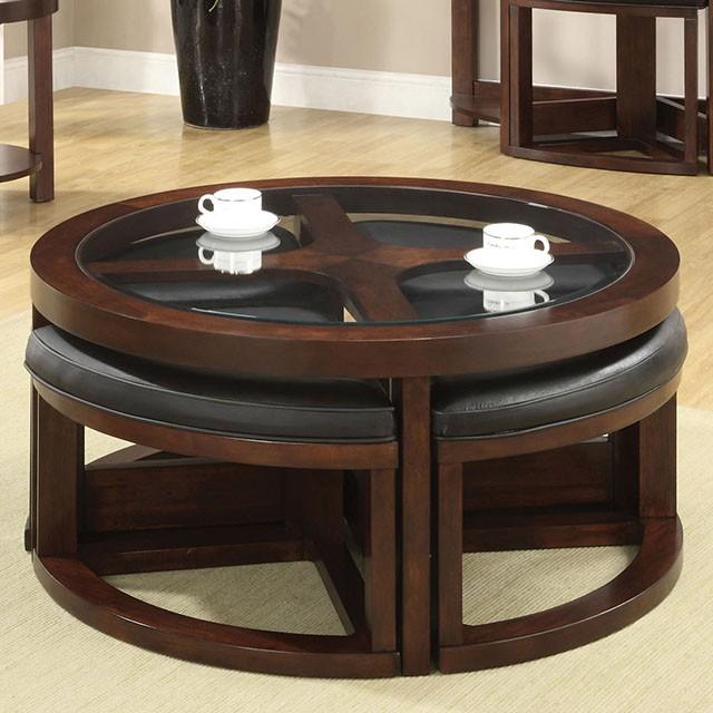 Crystal Cove II Dark Walnut Round Coffee Table w/ 4 Stools - Casa Morelos / Coahuila Furniture (Oklahoma City, OK)