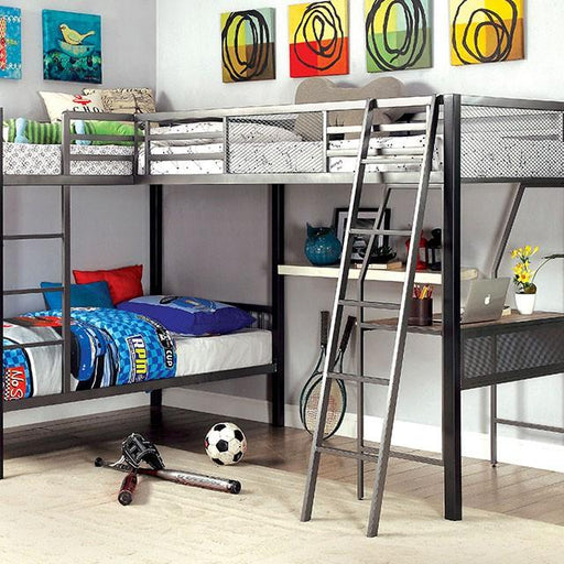 BALLARAT Silver Triple Twin Bunk Bed w/ Desk - Casa Morelos / Coahuila Furniture (Oklahoma City, OK)