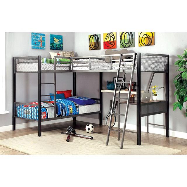 BALLARAT Silver Triple Twin Bunk Bed w/ Desk - Casa Morelos / Coahuila Furniture (Oklahoma City, OK)