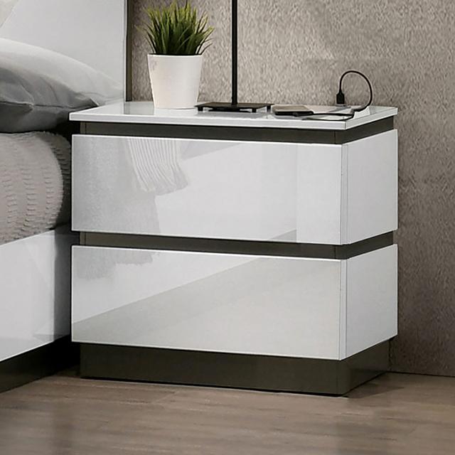 BIRSFELDEN Night Stand w/ USB, White - Casa Morelos / Coahuila Furniture (Oklahoma City, OK)