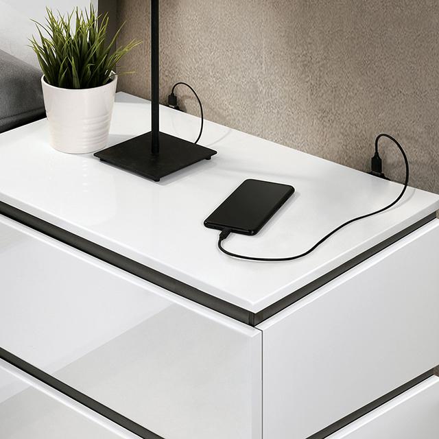 BIRSFELDEN Night Stand w/ USB, White - Casa Morelos / Coahuila Furniture (Oklahoma City, OK)
