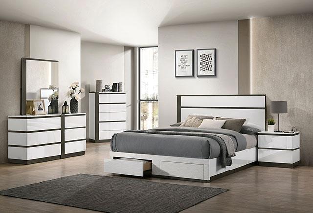 BIRSFELDEN Cal.King, E.King, & Queen Bed w/ Drawers, White - Casa Morelos / Coahuila Furniture (Oklahoma City, OK)