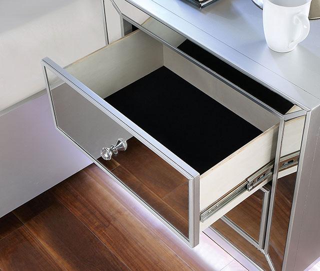 BELLADONNA Night Stand w/ LED & USB, Silver - Casa Morelos / Coahuila Furniture (Oklahoma City, OK)