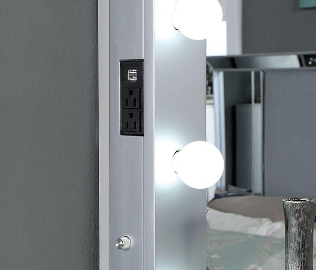 BELLADONNA Mirror w/ USB, Power, Light, Silver - Casa Morelos / Coahuila Furniture (Oklahoma City, OK)