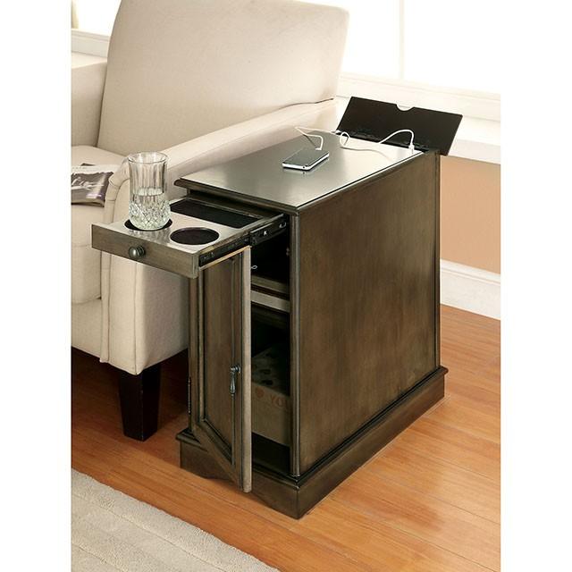 LILITH I Gray Side Table w/ USB - Casa Morelos / Coahuila Furniture (Oklahoma City, OK)