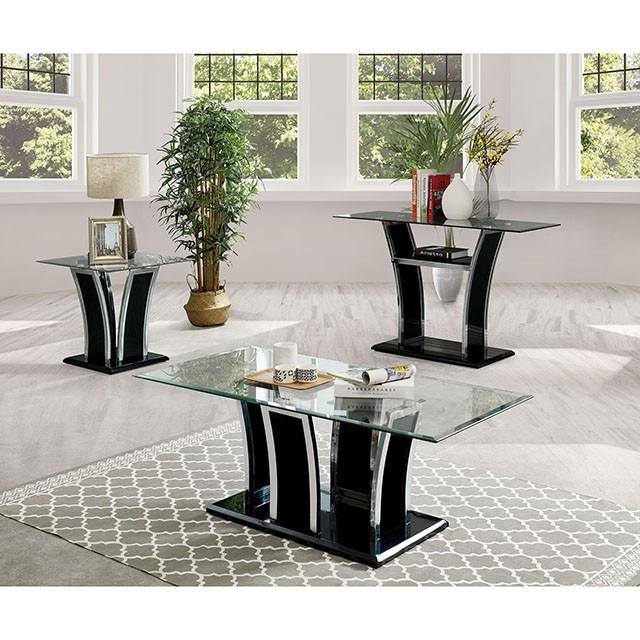 Staten Glossy Black/Chrome Sofa Table - Casa Morelos / Coahuila Furniture (Oklahoma City, OK)