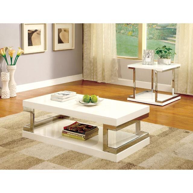MEDA White/Chrome End Table, White - Casa Morelos / Coahuila Furniture (Oklahoma City, OK)