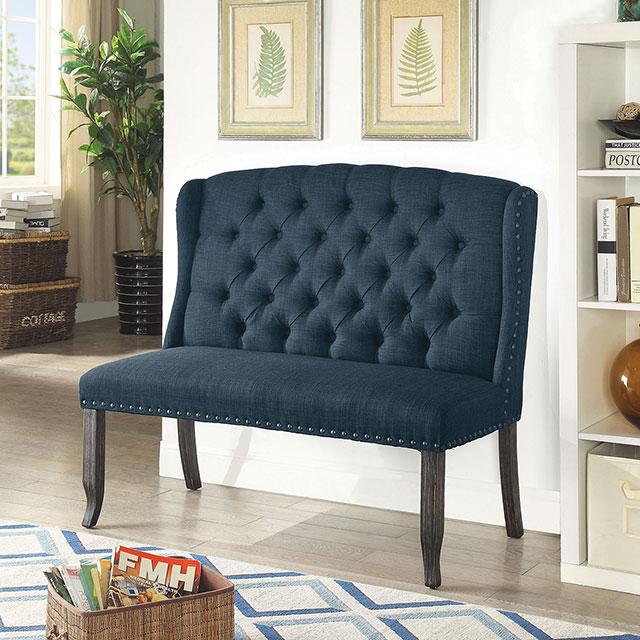 Sania III Blue 2-Seater Love Seat Bench, Blue - Casa Morelos / Coahuila Furniture (Oklahoma City, OK)