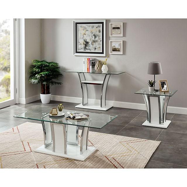 Staten Glossy White/Chrome Sofa Table - Casa Morelos / Coahuila Furniture (Oklahoma City, OK)