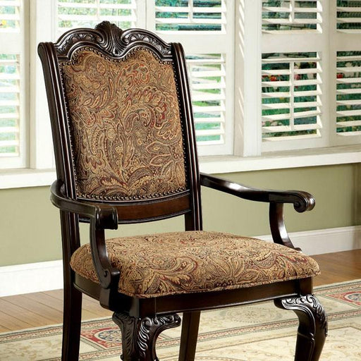 BELLAGIO Brown Cherry/Pattern Fabric Arm Chair (2/CTN) - Casa Morelos / Coahuila Furniture (Oklahoma City, OK)