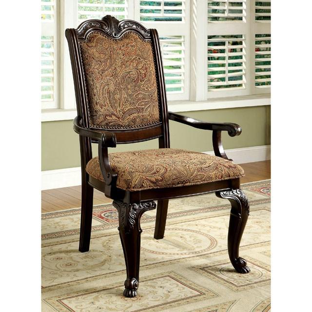 BELLAGIO Brown Cherry/Pattern Fabric Arm Chair (2/CTN) - Casa Morelos / Coahuila Furniture (Oklahoma City, OK)
