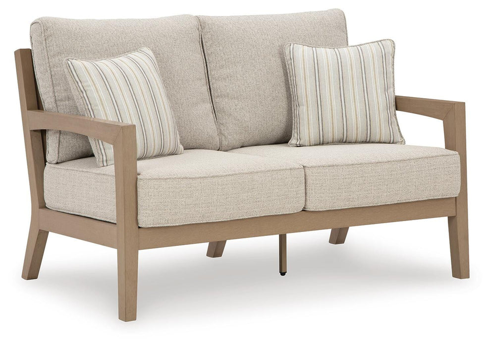 Hallow Creek Outdoor Loveseat with Cushion - Casa Morelos / Coahuila Furniture (Oklahoma City, OK)