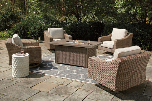 Beachcroft Beachcroft Fire Pit Table with Four Nuvella Swivel Lounge Chairs - Casa Morelos / Coahuila Furniture (Oklahoma City, OK)