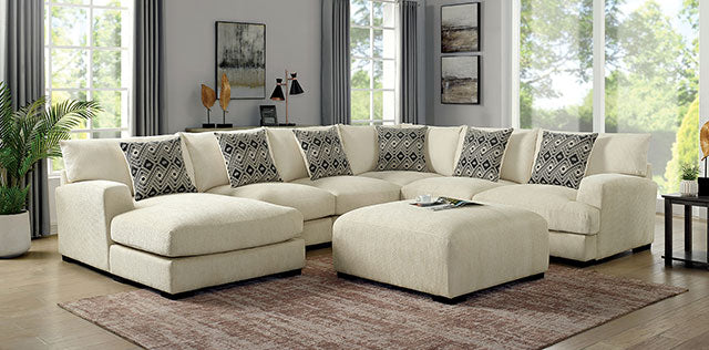 Kaylee U-Sectional w/ Left Chaise + Ottoman Beige - Casa Morelos / Coahuila Furniture (Oklahoma City, OK)