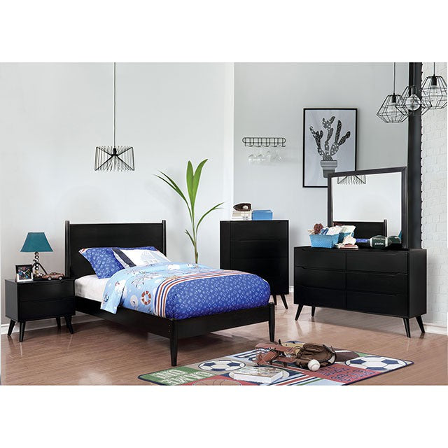 Lennart Bed Oak, Black, Gray, & White - Casa Morelos / Coahuila Furniture (Oklahoma City, OK)