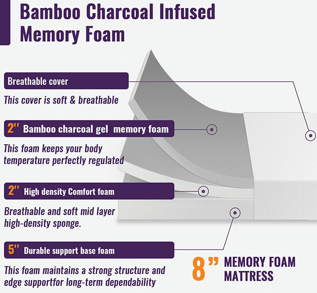Nasturtium 8" Twin Bamboo Charcoal Infused Memory Foam - Casa Morelos / Coahuila Furniture (Oklahoma City, OK)